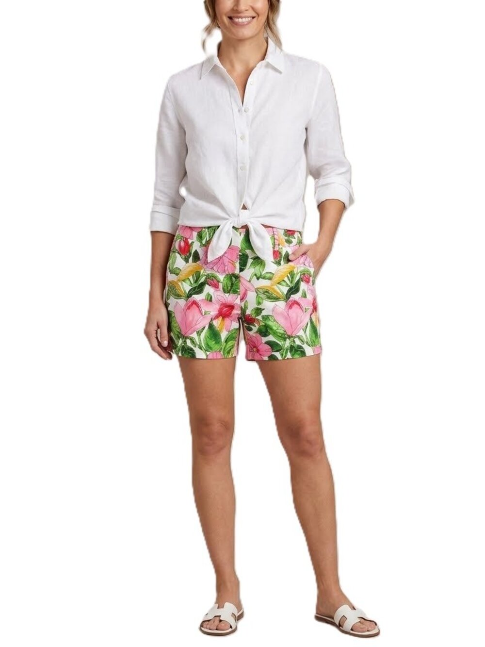 ANN TAYLOR MULTI-COLOR TROPICAL FLORAL CASUAL SUMMER CHINO SHORTS SIZE: 2 NWT
